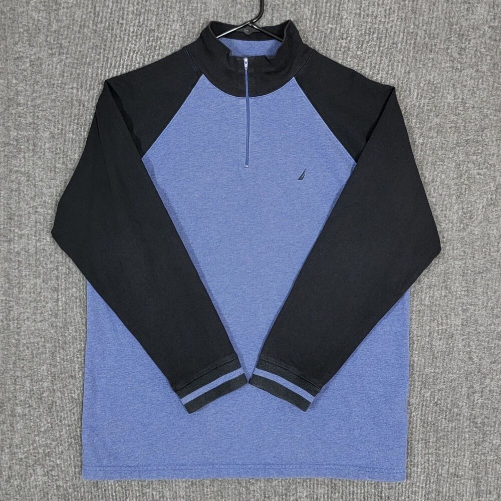 Nautica Sweater Mens Large Blue 1/4 Zip Pullover Long Sleeve Mock Neck Shirt